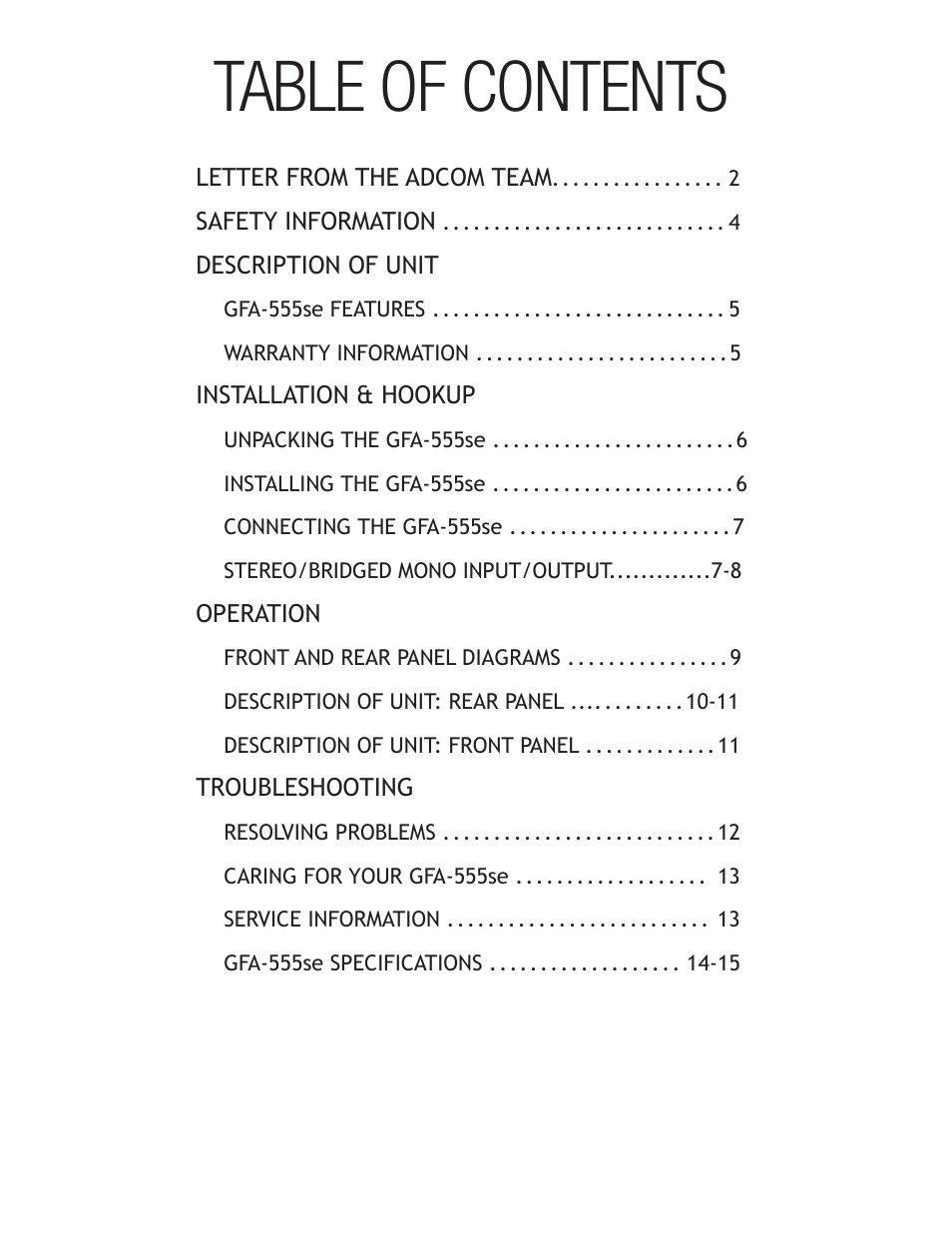 Adcom High-Current Power Amplifier GFA-555se User Manual | Page 3 / 16