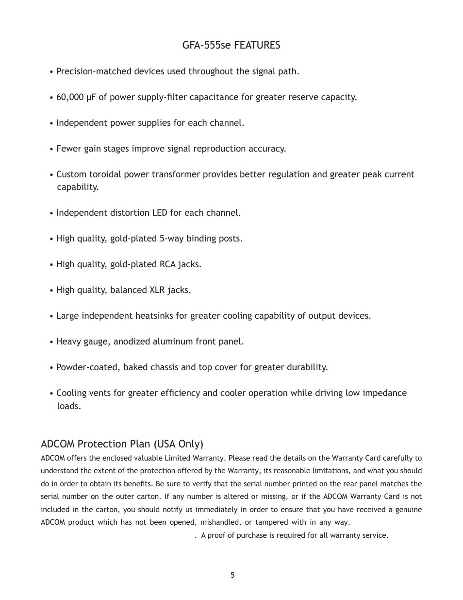 Adcom High-Current Power Amplifier GFA-555se User Manual | Page 5 / 16