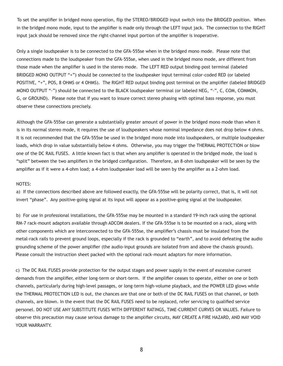Adcom High-Current Power Amplifier GFA-555se User Manual | Page 8 / 16