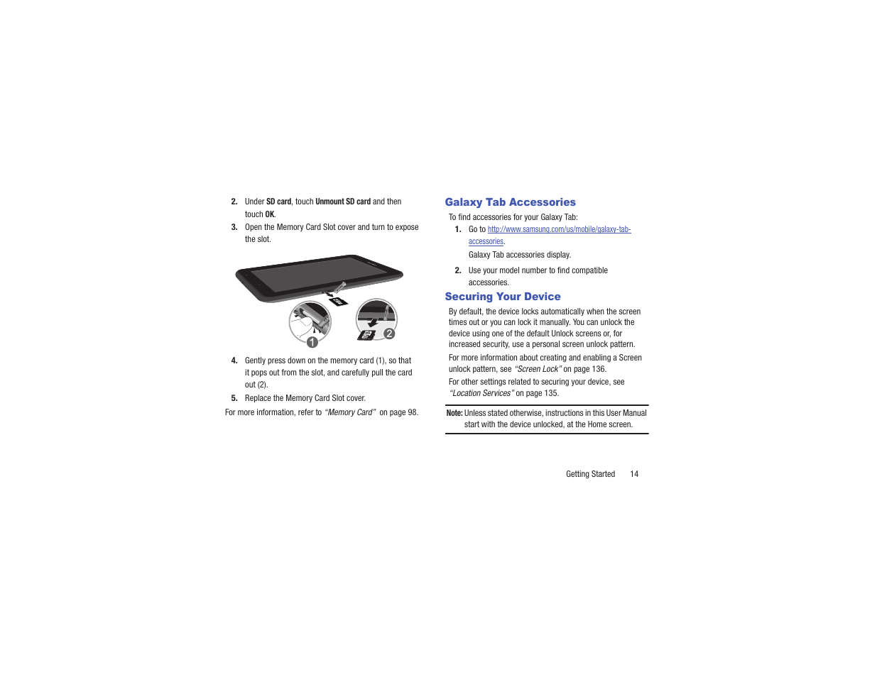 Galaxy tab accessories, Securing your device, Galaxy tab accessories securing your device | Samsung GT-P3113TSYXAR User Manual | Page 19 / 195