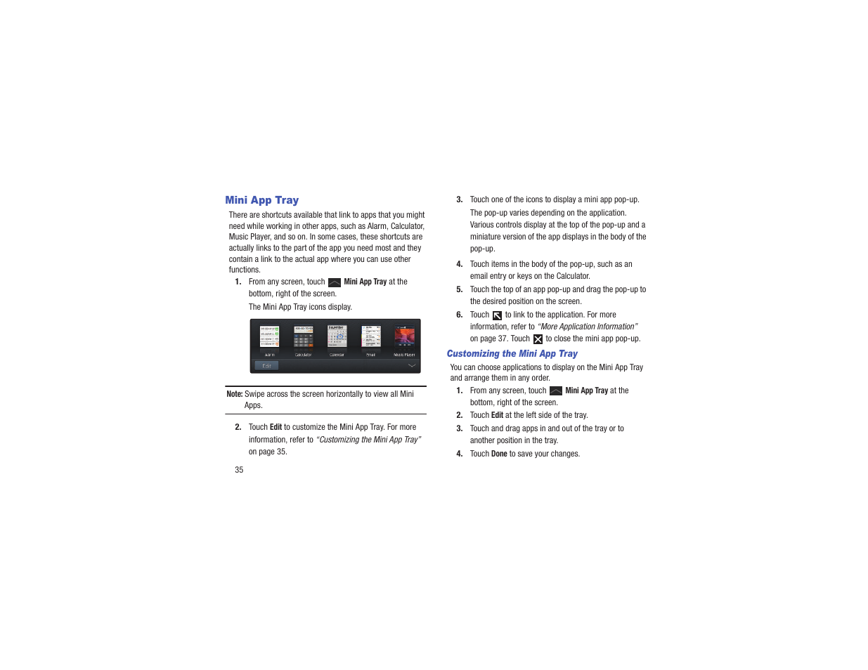 Mini app tray, For more information, refer to “mini app tray | Samsung GT-P3113TSYXAR User Manual | Page 40 / 195