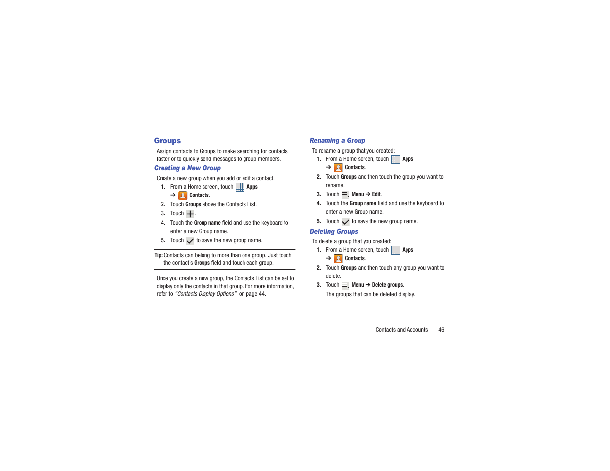 Groups, Up. for | Samsung GT-P3113TSYXAR User Manual | Page 51 / 195