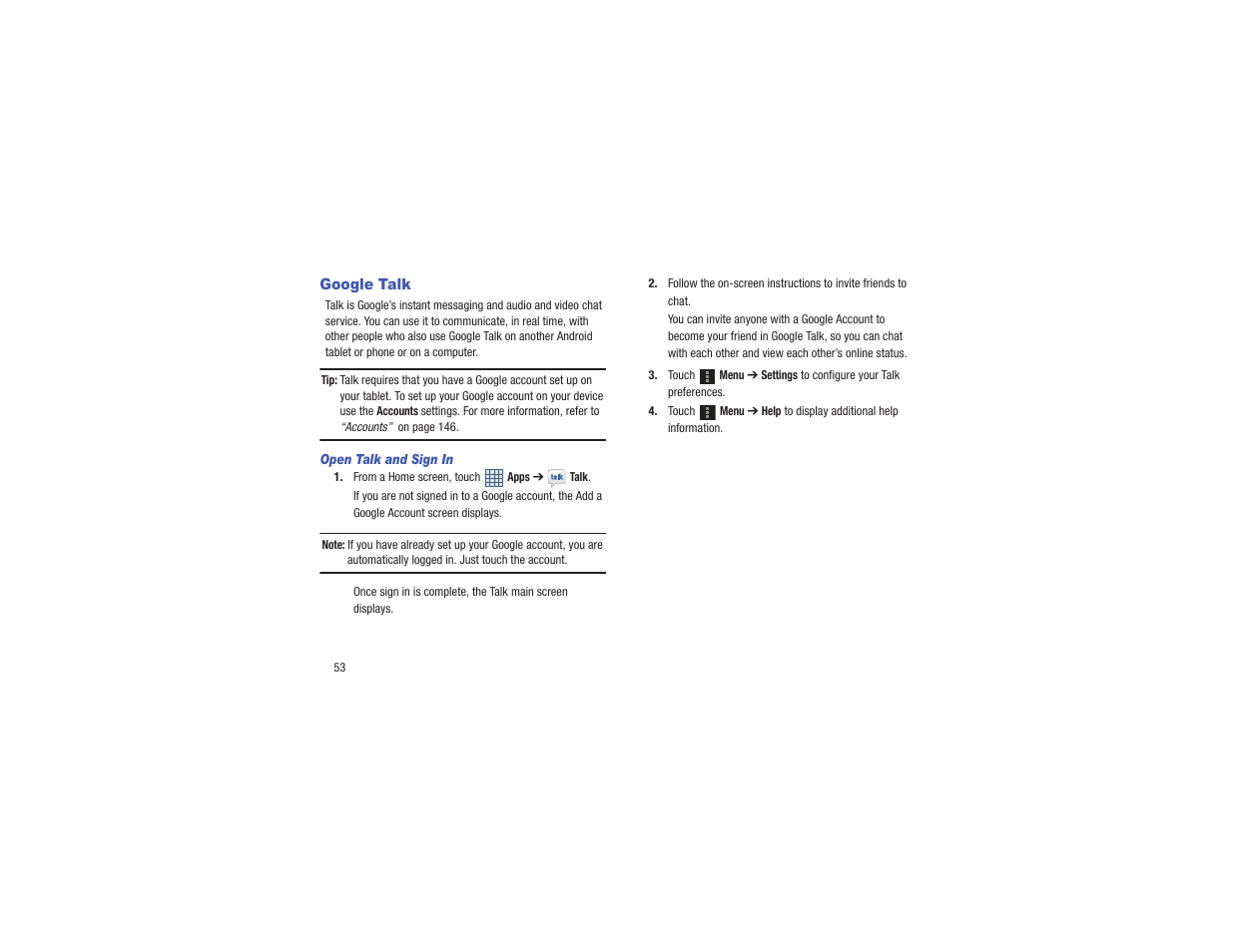 Google talk | Samsung GT-P3113TSYXAR User Manual | Page 58 / 195