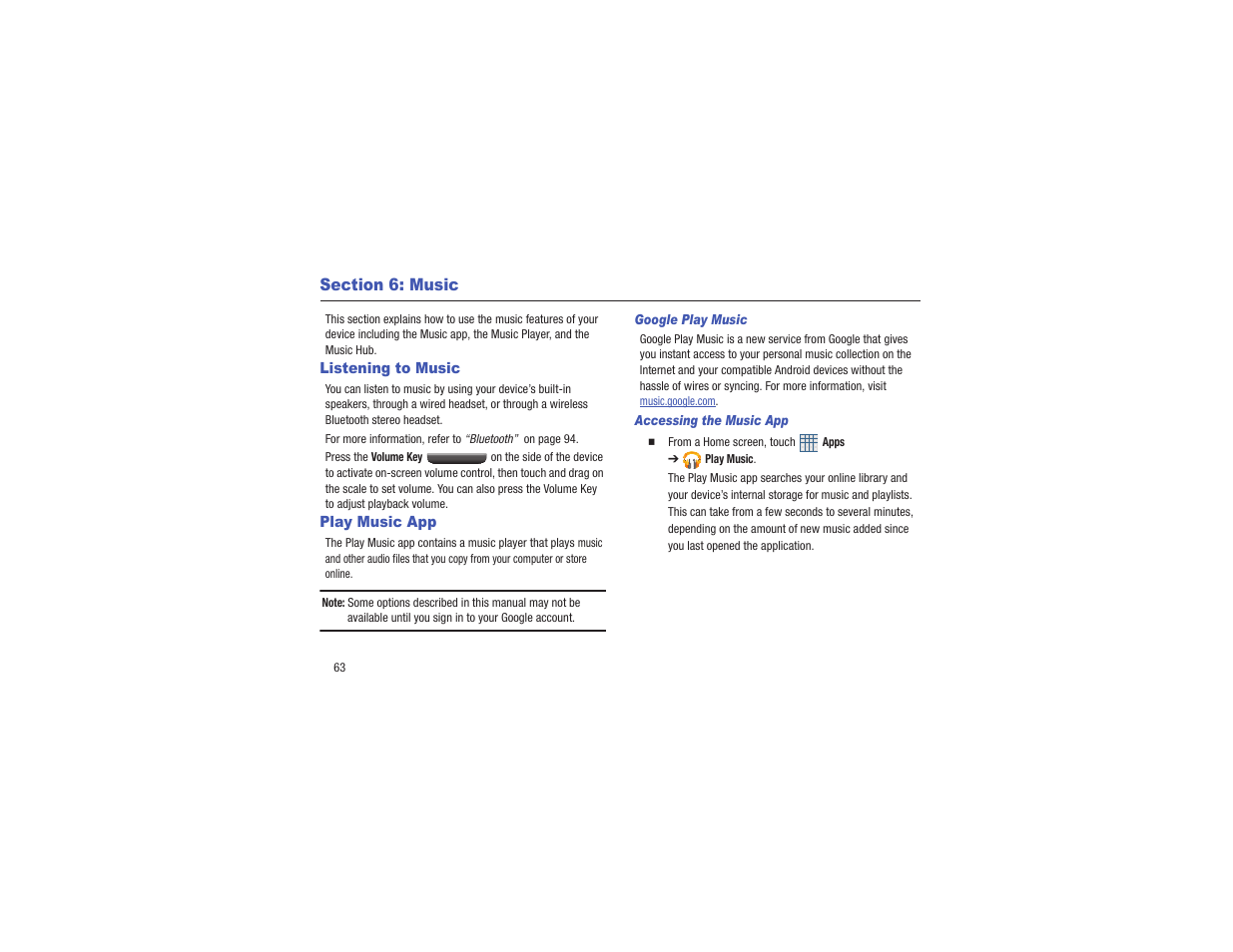 Section 6: music, Listening to music, Play music app | Listening to music play music app | Samsung GT-P3113TSYXAR User Manual | Page 68 / 195