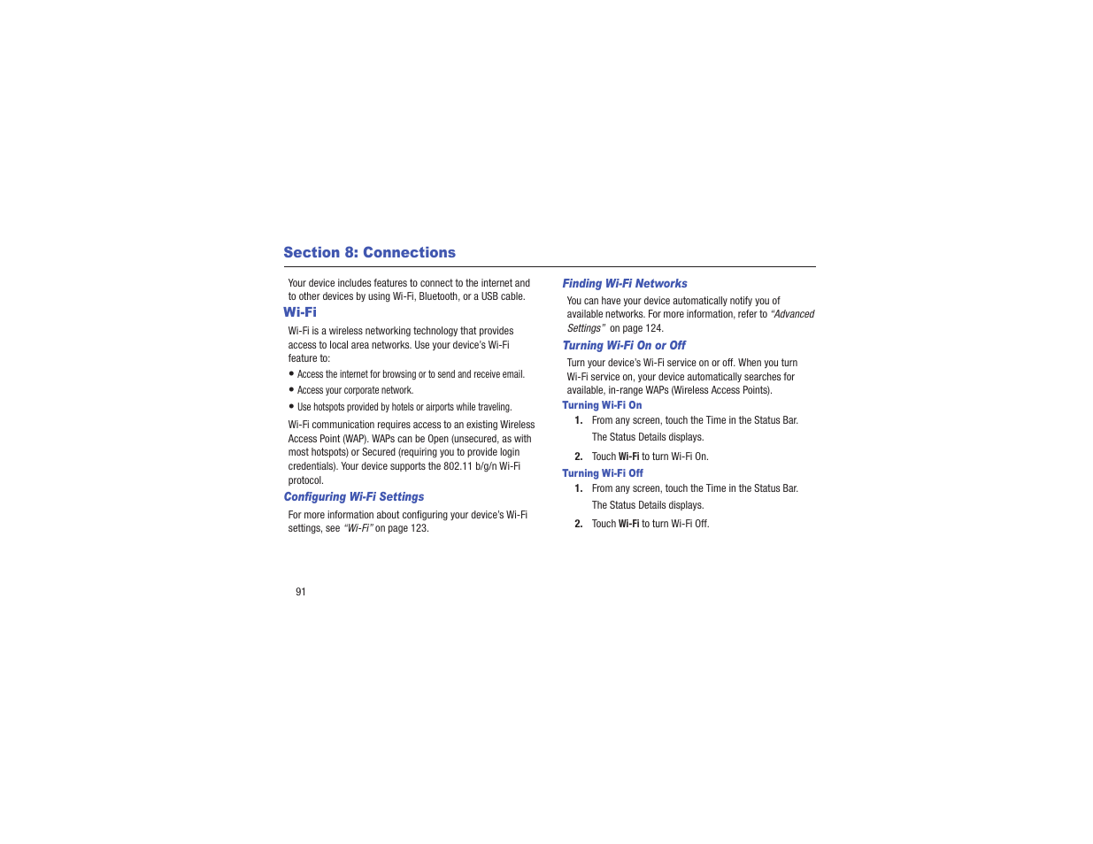 Section 8: connections, Wi-fi | Samsung GT-P3113TSYXAR User Manual | Page 96 / 195