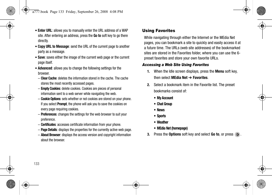 Using favorites | Samsung SGH-A777ORAATT User Manual | Page 137 / 176