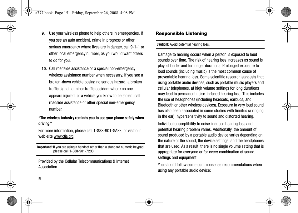 Responsible listening | Samsung SGH-A777ORAATT User Manual | Page 155 / 176