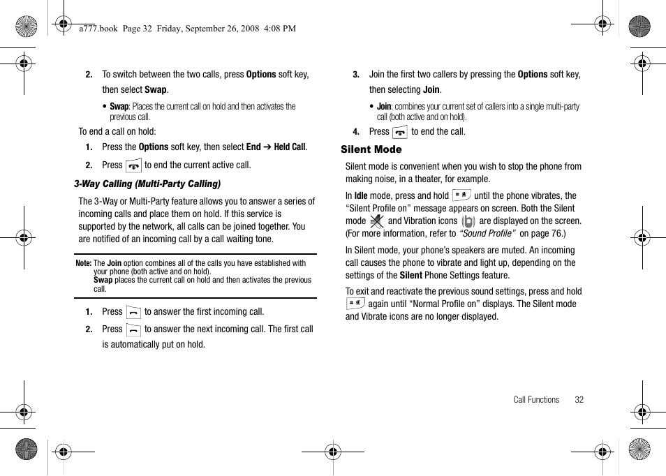 Silent mode | Samsung SGH-A777ORAATT User Manual | Page 36 / 176