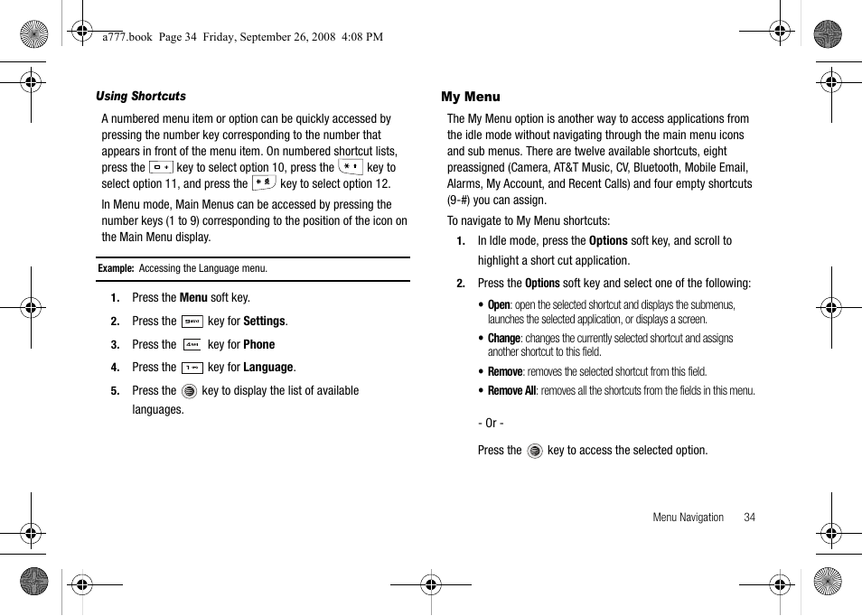 My menu | Samsung SGH-A777ORAATT User Manual | Page 38 / 176