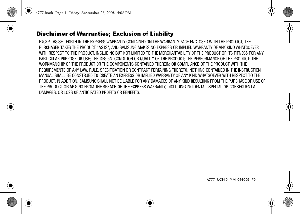 Disclaimer of warranties; exclusion of liability | Samsung SGH-A777ORAATT User Manual | Page 4 / 176