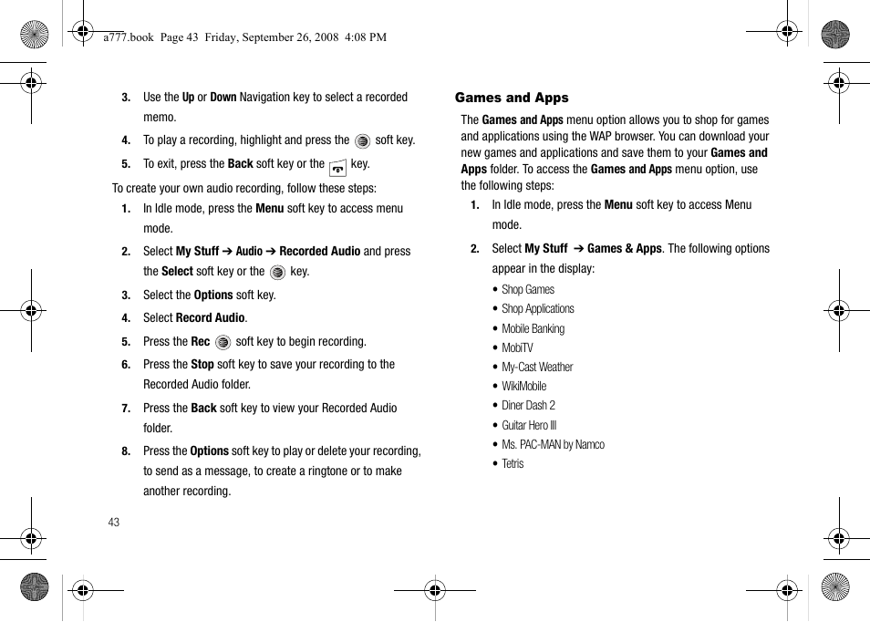 Games and apps | Samsung SGH-A777ORAATT User Manual | Page 47 / 176