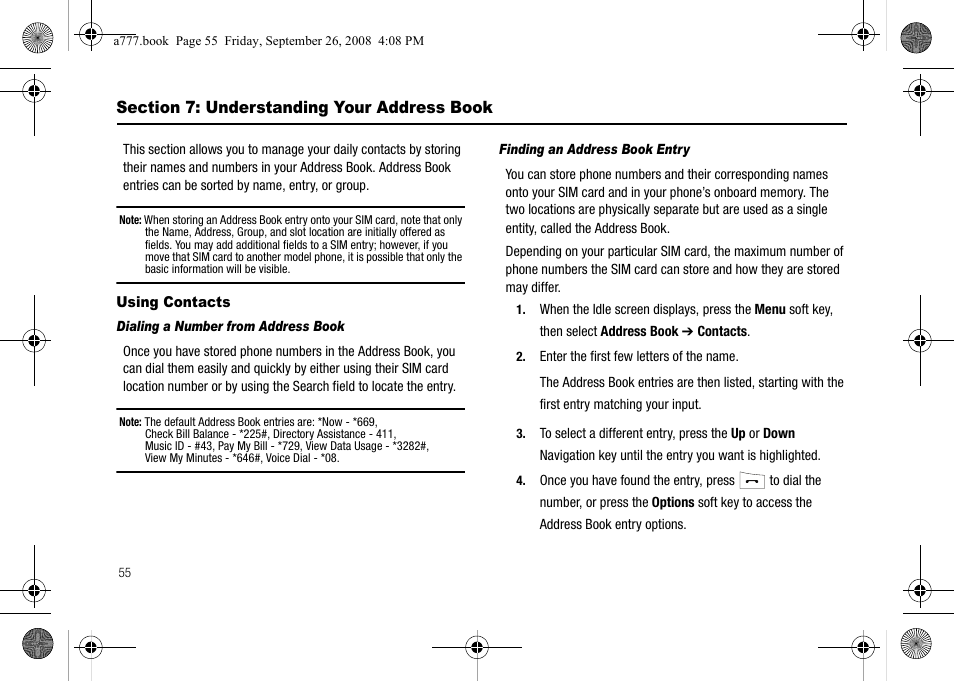 Section 7: understanding your address book, Using contacts | Samsung SGH-A777ORAATT User Manual | Page 59 / 176