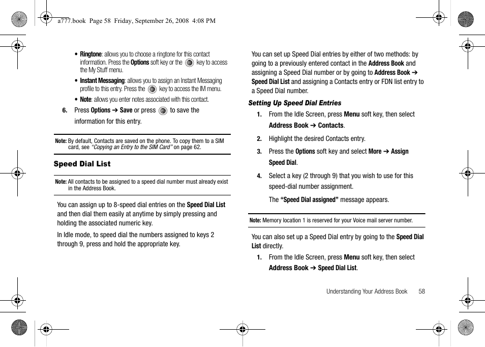 Speed dial list | Samsung SGH-A777ORAATT User Manual | Page 62 / 176