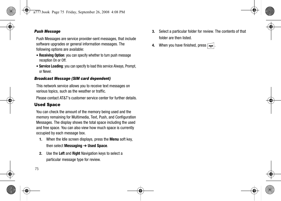 Used space | Samsung SGH-A777ORAATT User Manual | Page 79 / 176