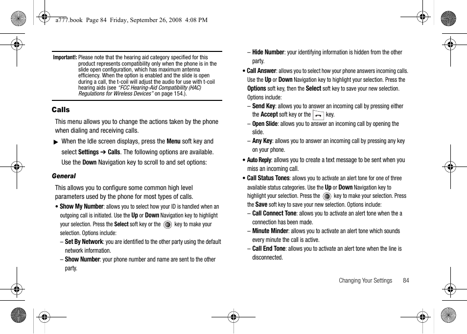 Calls | Samsung SGH-A777ORAATT User Manual | Page 88 / 176