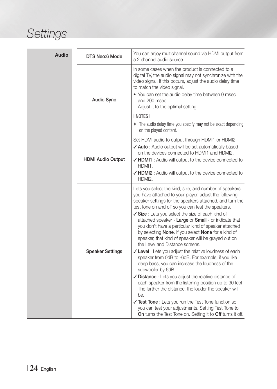 Settings | Samsung BD-F7500-ZA User Manual | Page 24 / 71