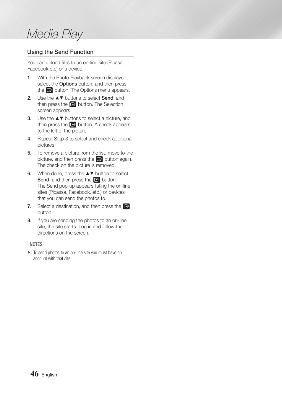 Using the send function, Media play | Samsung BD-F7500-ZA User Manual | Page 46 / 71