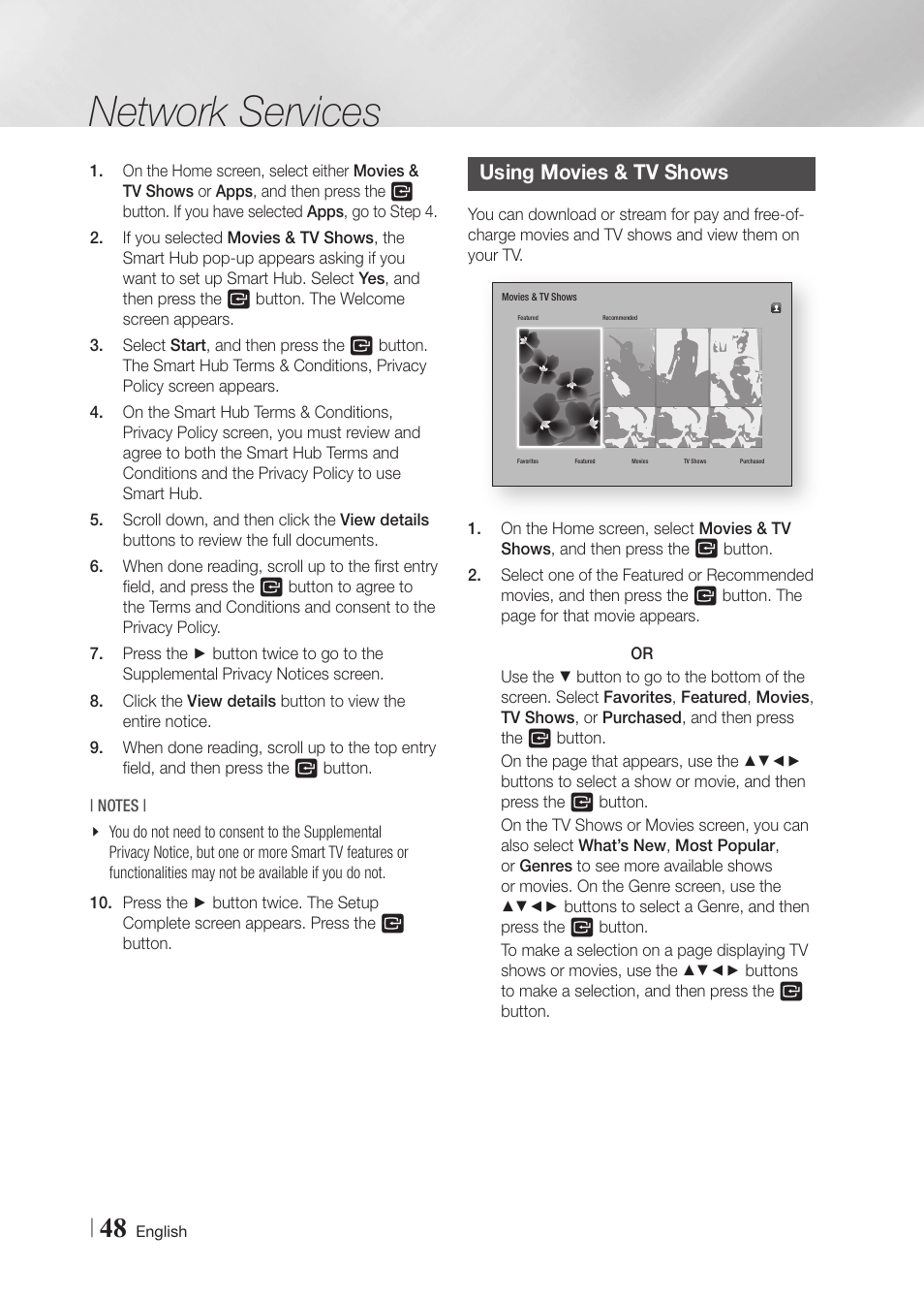 Using movies & tv shows, Network services | Samsung BD-F7500-ZA User Manual | Page 48 / 71