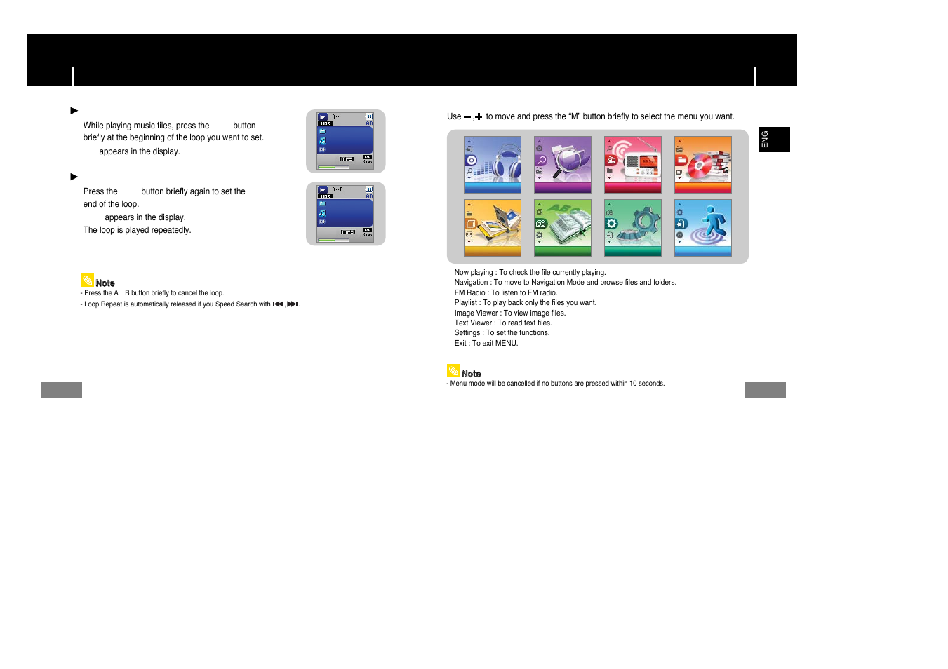Loop repeating, Menu options, Menu options loop repeating | Samsung YP-T7Z-XAA User Manual | Page 22 / 38