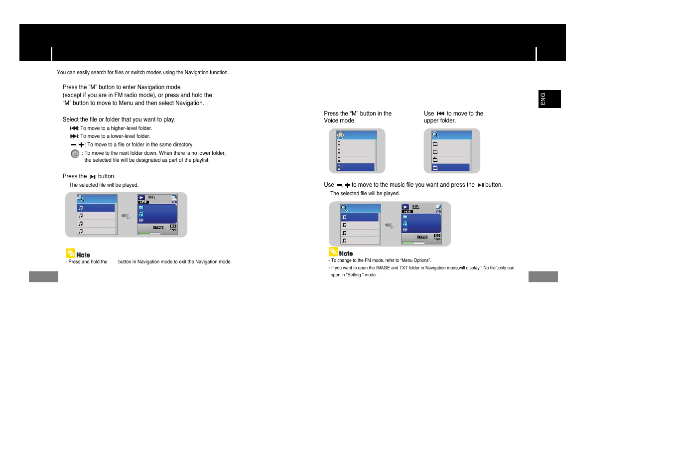 Additional usage, Using navigation, I changing mode | Samsung YP-T7Z-XAA User Manual | Page 23 / 38