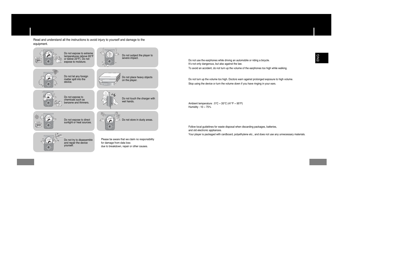Preparations, Safety instructions, I earphones | I ambient operating conditions, I environmental information | Samsung YP-T7Z-XAA User Manual | Page 3 / 38