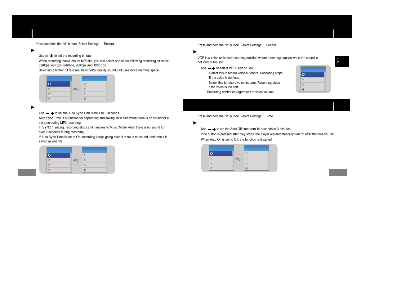 Time settings, Record settings | Samsung YP-T7Z-XAA User Manual | Page 33 / 38