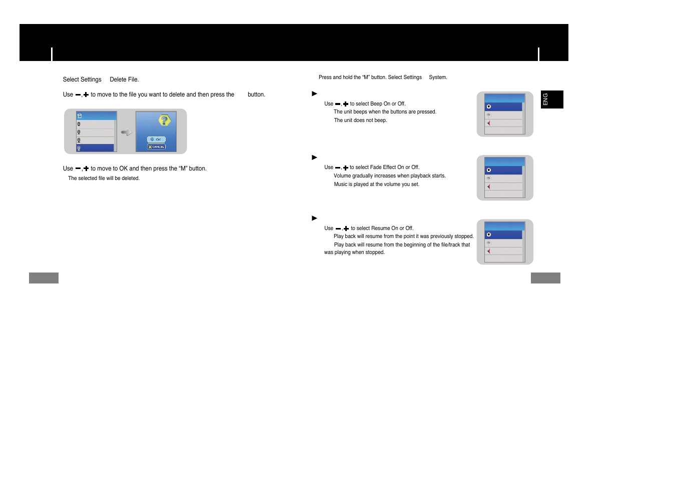 Deleting file, Setting the system, Setting the system deleting file | Samsung YP-T7Z-XAA User Manual | Page 35 / 38