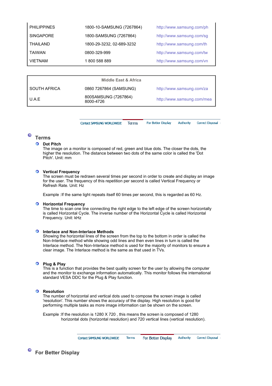 Terms, For better display | Samsung LS17HANSB-XBM User Manual | Page 67 / 71