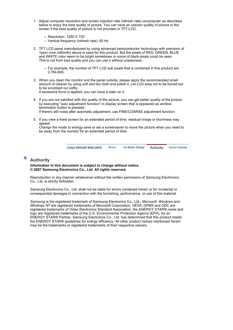 Authority | Samsung LS17HANSB-XBM User Manual | Page 68 / 71