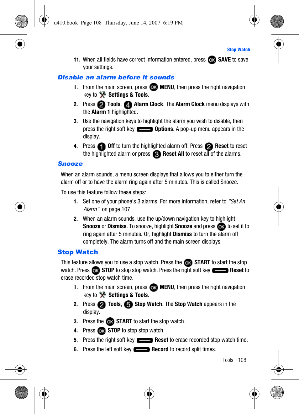 Stop watch | Samsung SCH-U410MSAVZW User Manual | Page 111 / 142