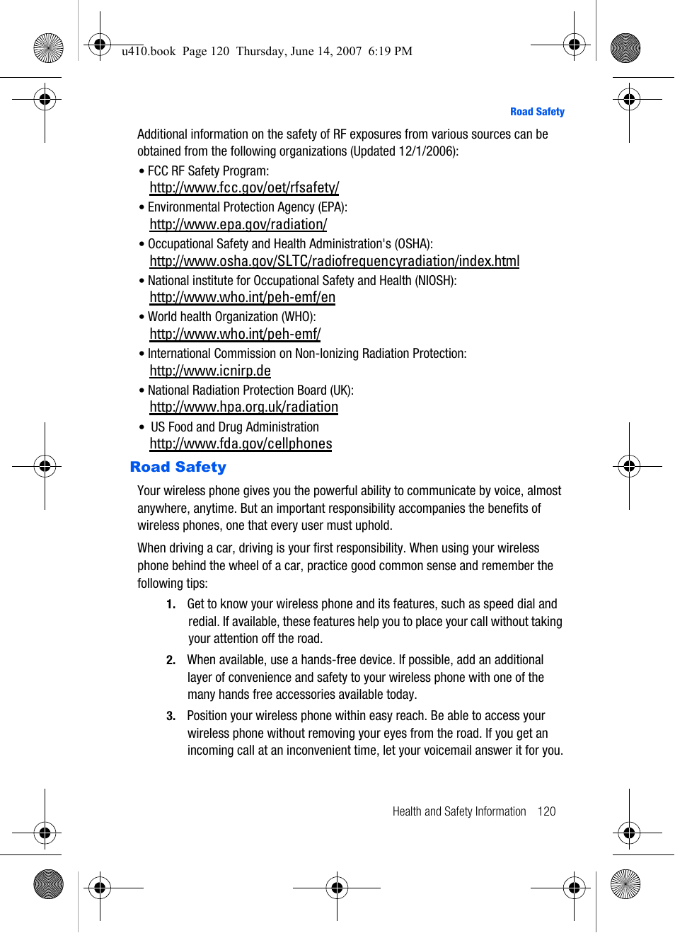 Road safety | Samsung SCH-U410MSAVZW User Manual | Page 123 / 142