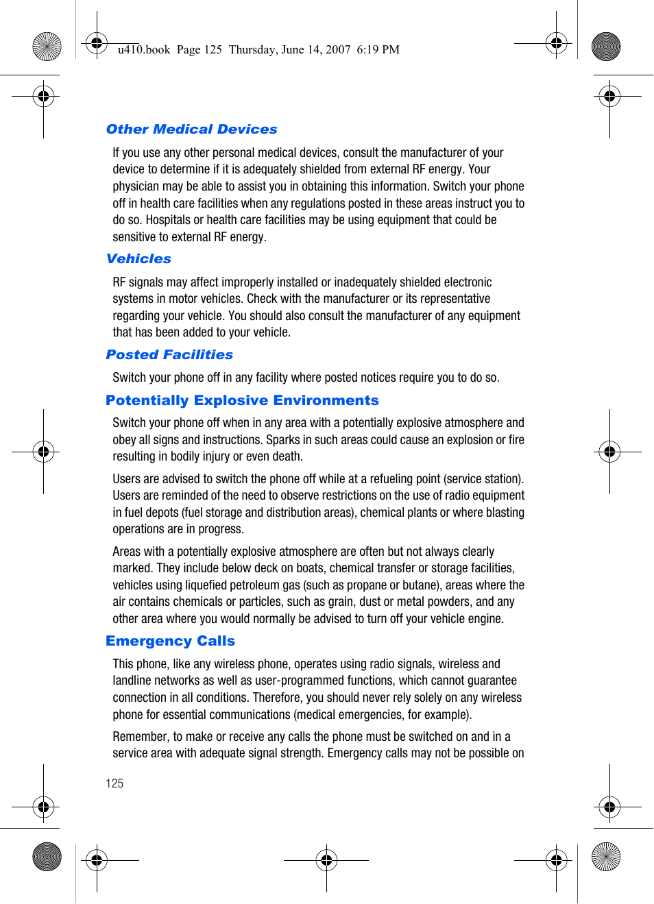 Potentially explosive environments emergency calls | Samsung SCH-U410MSAVZW User Manual | Page 128 / 142