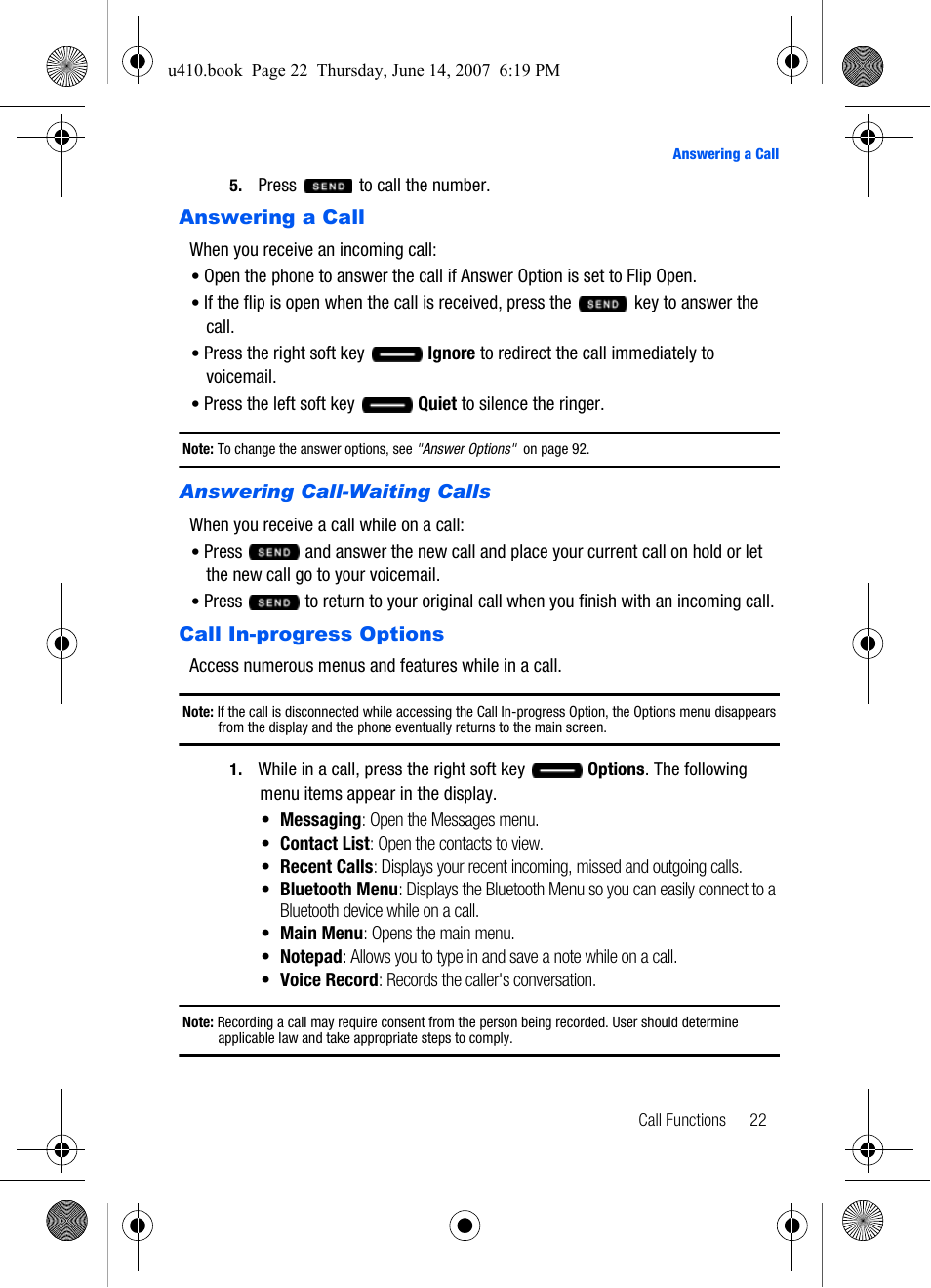 Answering a call call in-progress options | Samsung SCH-U410MSAVZW User Manual | Page 25 / 142