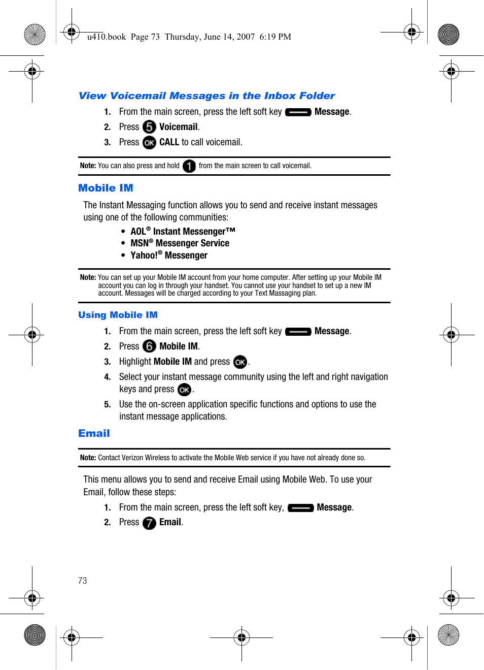 Mobile im email | Samsung SCH-U410MSAVZW User Manual | Page 76 / 142