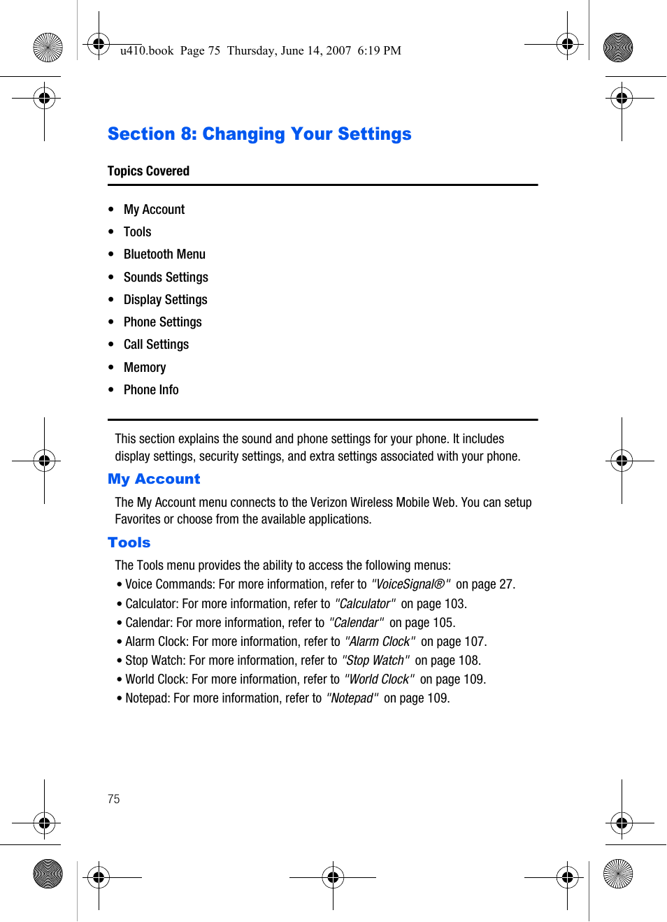 Changing your settings, My account tools | Samsung SCH-U410MSAVZW User Manual | Page 78 / 142