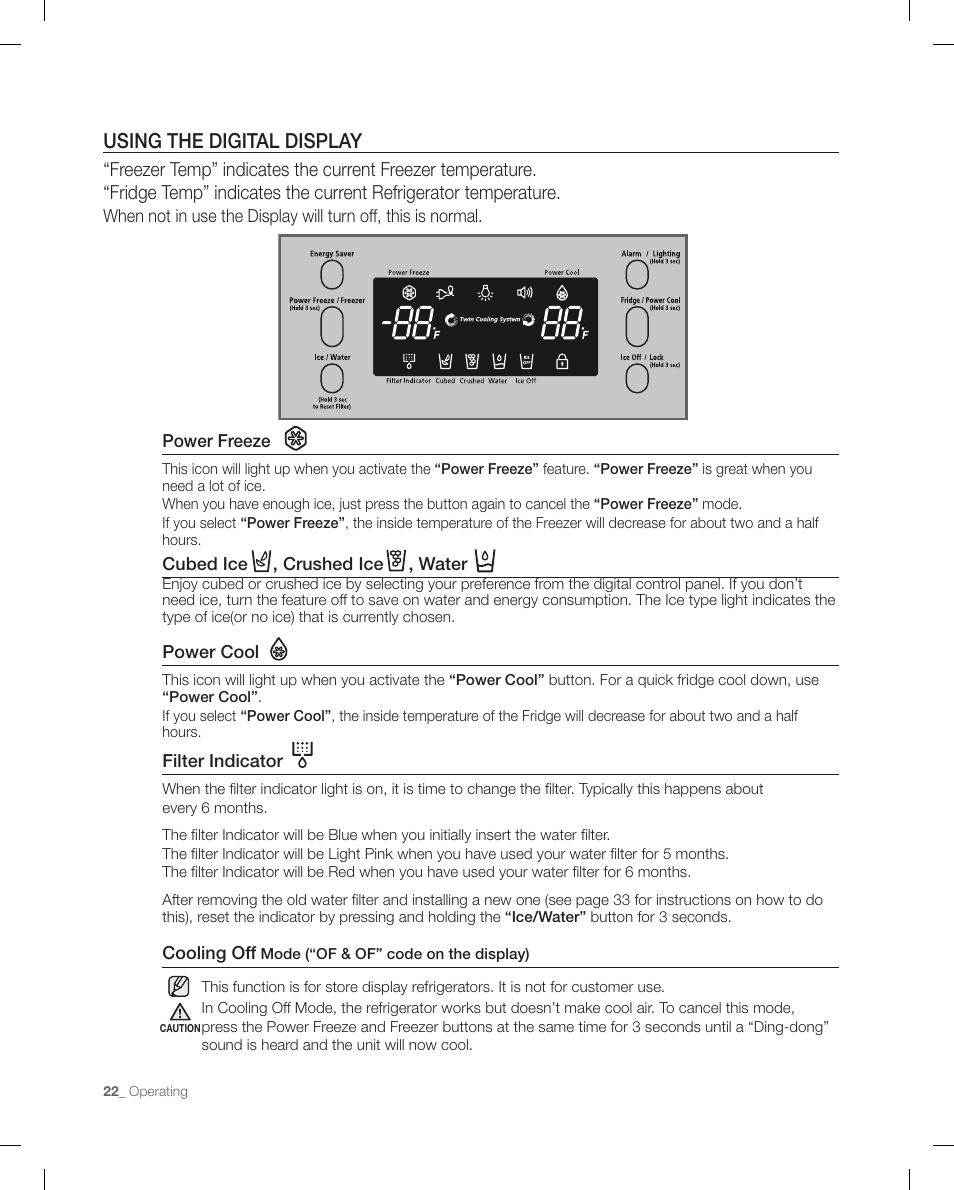 Using the digital display | Samsung RF267ACRS-XAA User Manual | Page 22 / 86