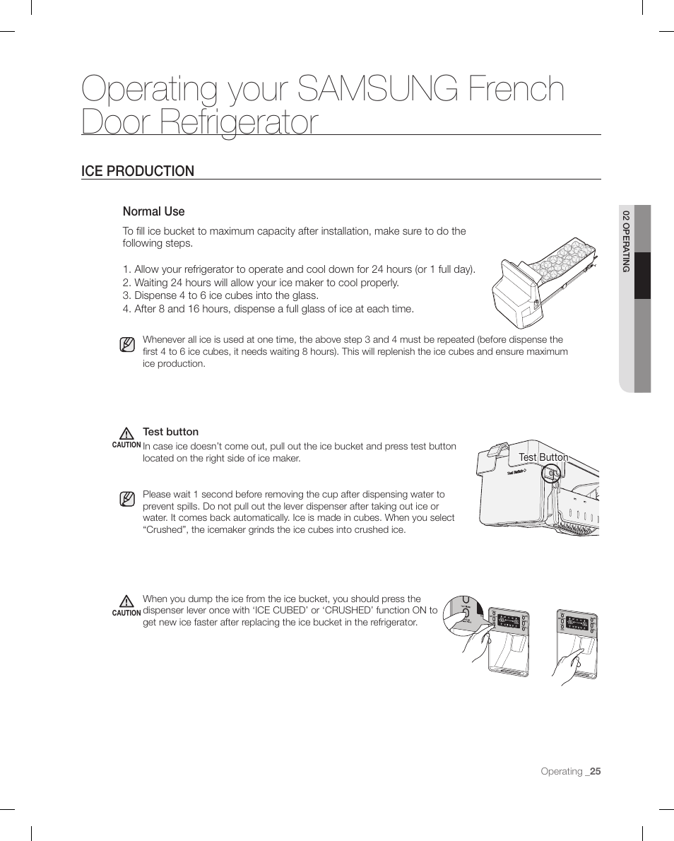 Operating your samsung french door refrigerator | Samsung RF267ACRS-XAA User Manual | Page 25 / 86