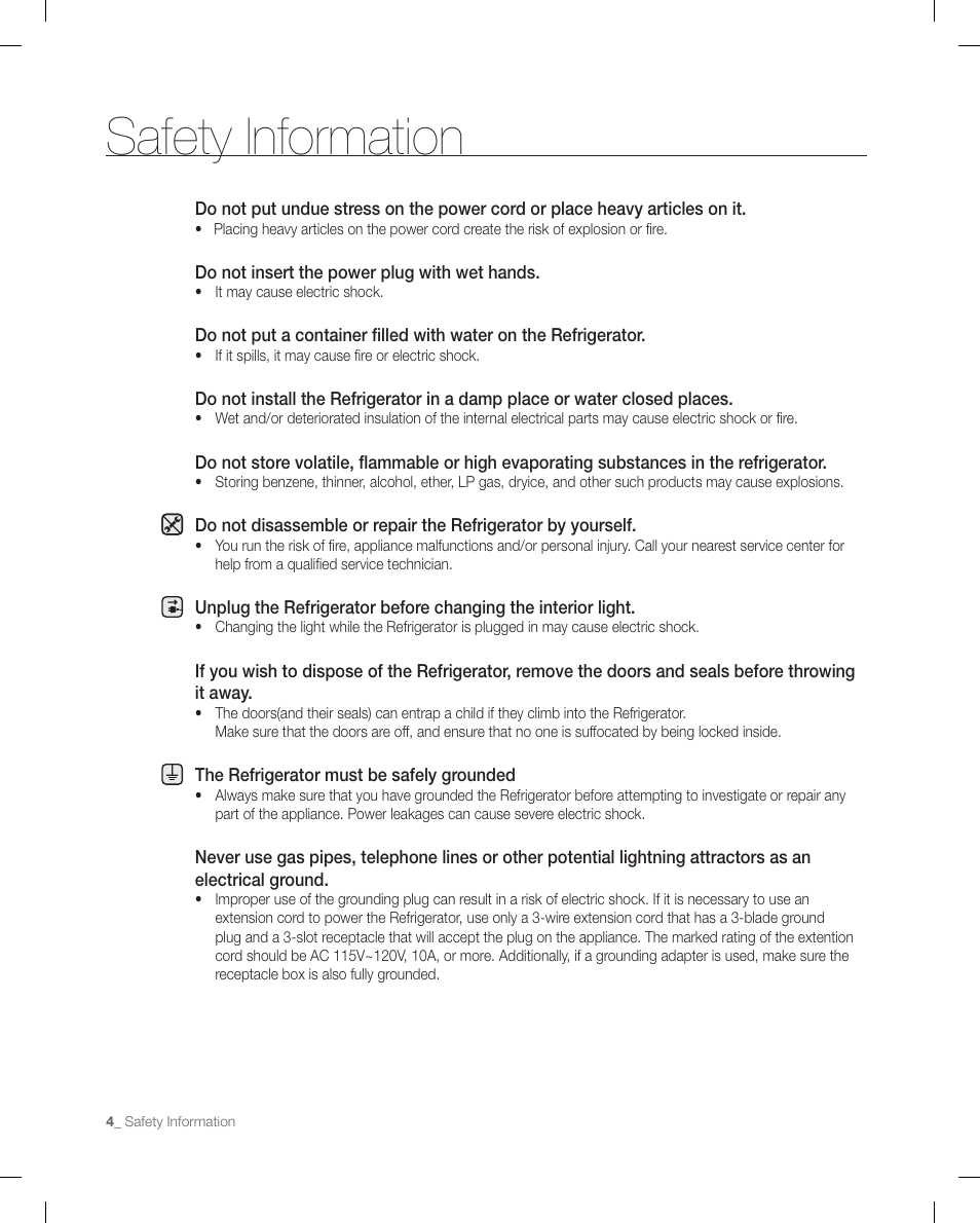 Safety information | Samsung RF267ACRS-XAA User Manual | Page 4 / 86