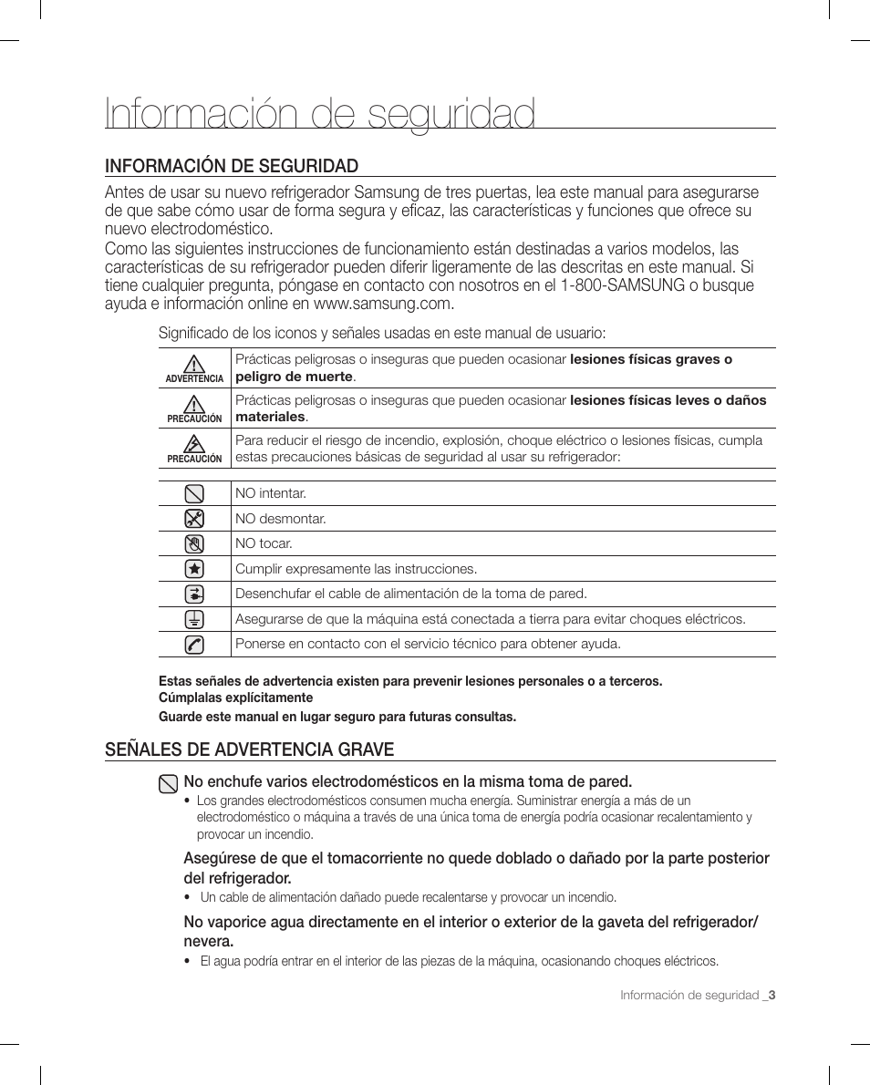 Información de seguridad | Samsung RF267ACRS-XAA User Manual | Page 47 / 86