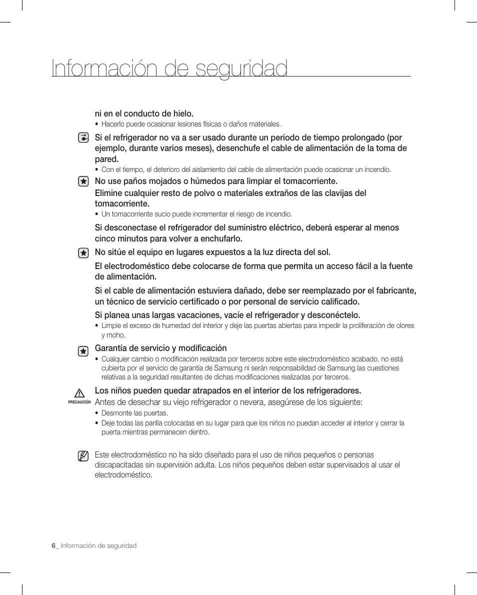 Información de seguridad | Samsung RF267ACRS-XAA User Manual | Page 50 / 86