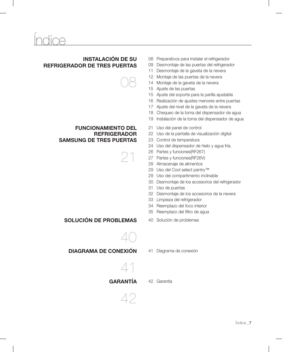 Índice | Samsung RF267ACRS-XAA User Manual | Page 51 / 86