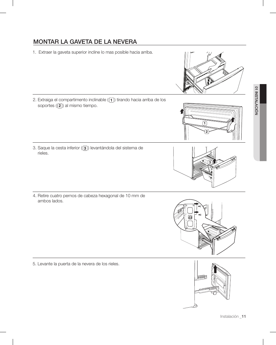 Montar la gaveta de la nevera | Samsung RF267ACRS-XAA User Manual | Page 55 / 86