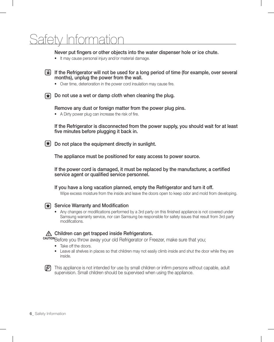 Safety information | Samsung RF267ACRS-XAA User Manual | Page 6 / 86