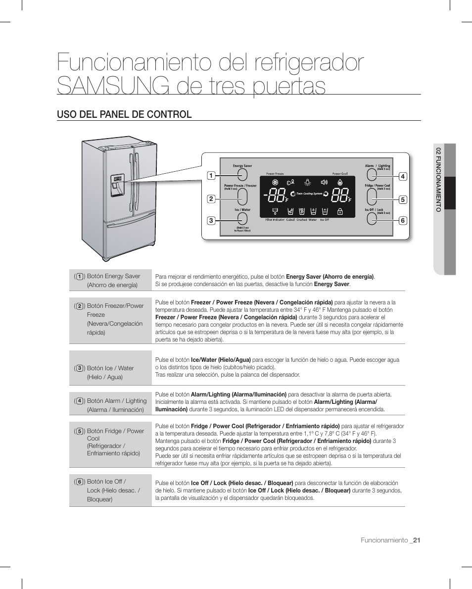 Uso del panel de control | Samsung RF267ACRS-XAA User Manual | Page 65 / 86