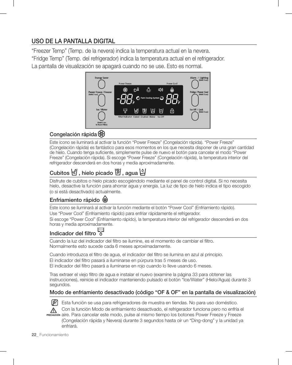 Uso de la pantalla digital | Samsung RF267ACRS-XAA User Manual | Page 66 / 86