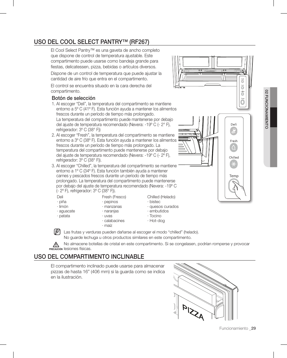 Botón de selección | Samsung RF267ACRS-XAA User Manual | Page 73 / 86