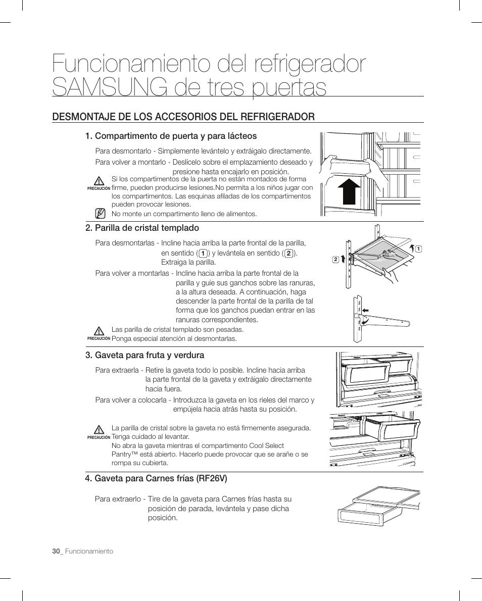 Desmontaje de los accesorios del refrigerador | Samsung RF267ACRS-XAA User Manual | Page 74 / 86