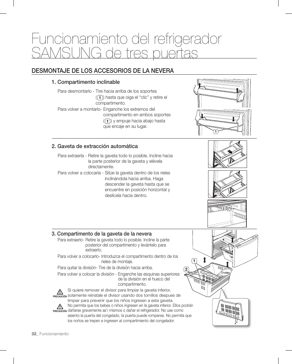 Desmontaje de los accesorios de la nevera | Samsung RF267ACRS-XAA User Manual | Page 76 / 86