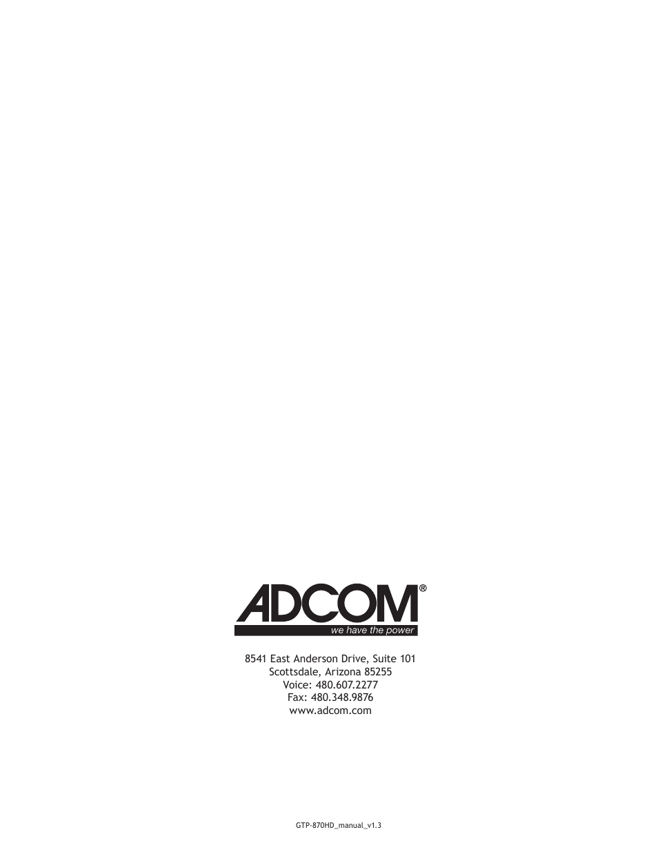 Adcom GTP-870HD User Manual | Page 68 / 68