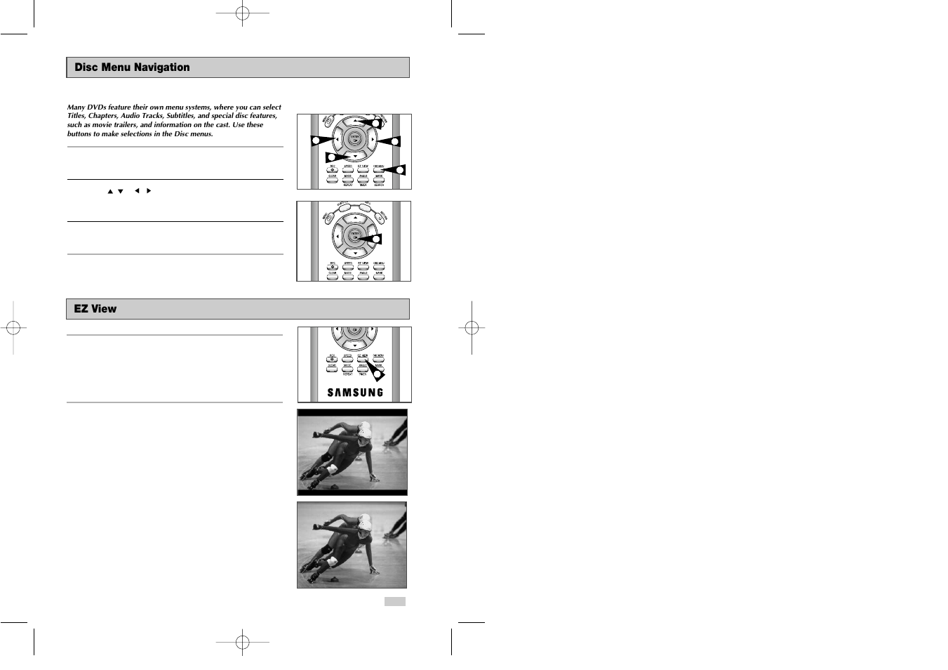 Disc menu navigation, Ez view | Samsung DVDV3650V-XAX User Manual | Page 20 / 35